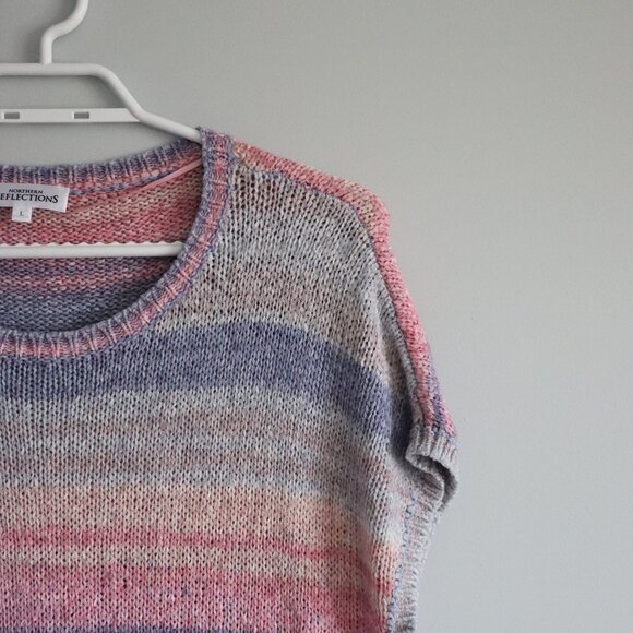 Northern Reflections Women's Sz L Multicolored Crew Striped‎ Crochet Tee Shirt - Picture 5 of 10